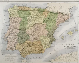 Eine Karte von Spanien und Portugal, ca. 1869